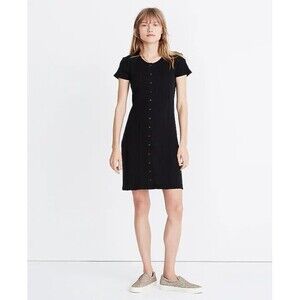 Madewell Ribbed Button Front Mini Dress Stretch Fitted True Black XS
